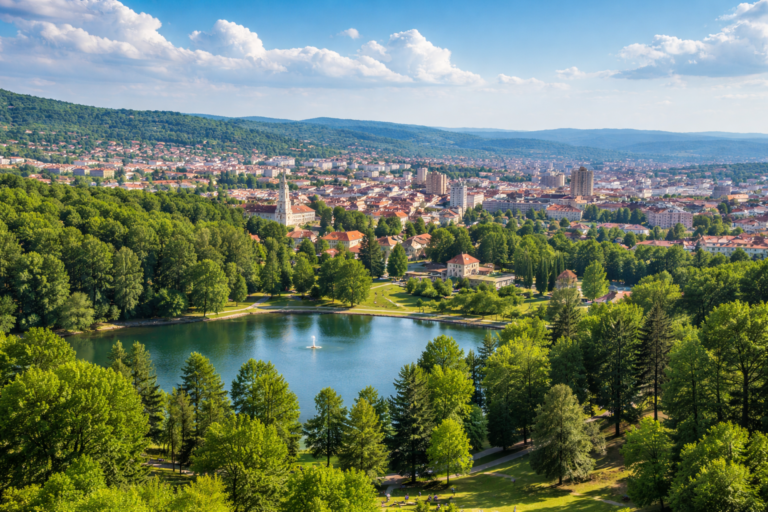 Panoramski pogled na Kragujevac sa jezerom Bubanj i zelenim parkovima u Šumadiji