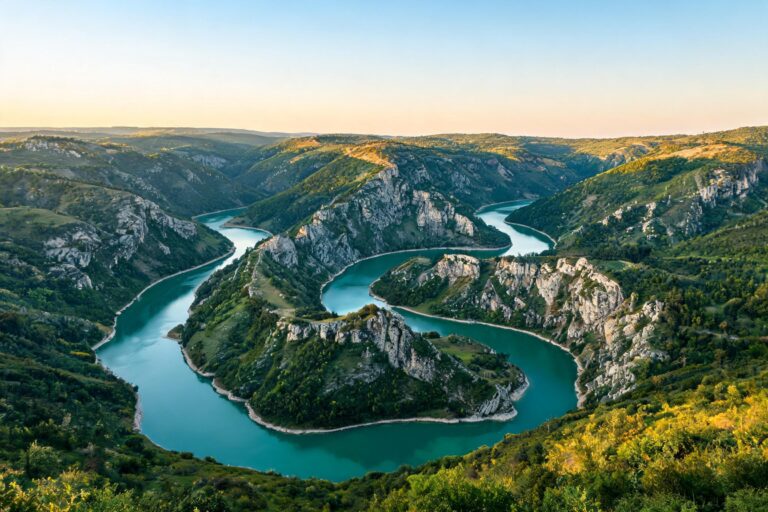 Meandri Uvca i pogled na prirodni rezervat Uvac u Srbiji