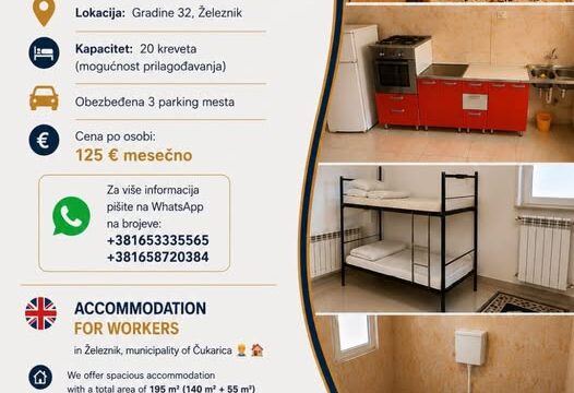 Smeštaj za radnike u Železniku – 125 € mesečno